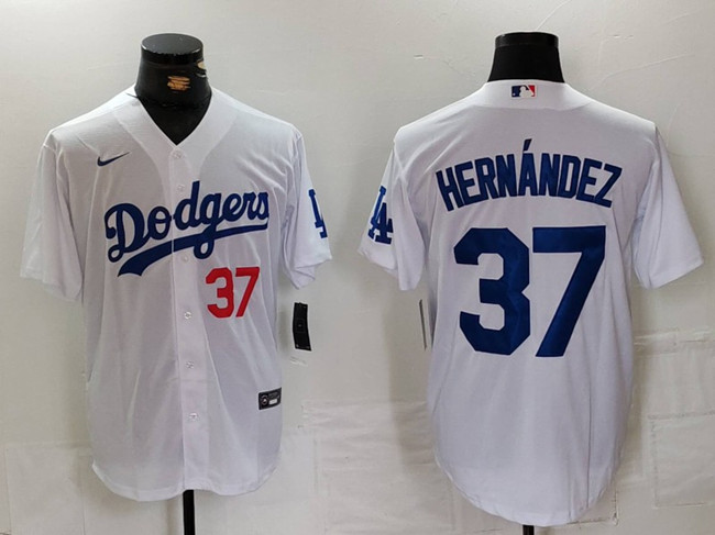 Los Angeles Dodgers #37 Teoscar Hern??ndez White Stitched Jersey - Click Image to Close